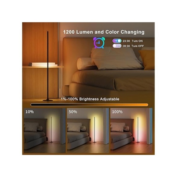 Smart LED Corner Floor Lamp-16M Colors, Music Sync, Alexa/Google Compatible, 51” - Picture 2 of 8